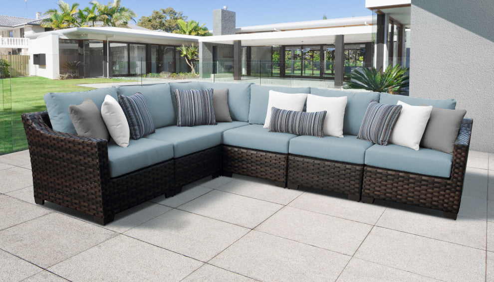 kathy ireland River Brook 6 Piece Wicker Patio Furniture Set, Tranquil