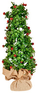 21" Snowy Boxwood and Bell Tree In Burlap Base