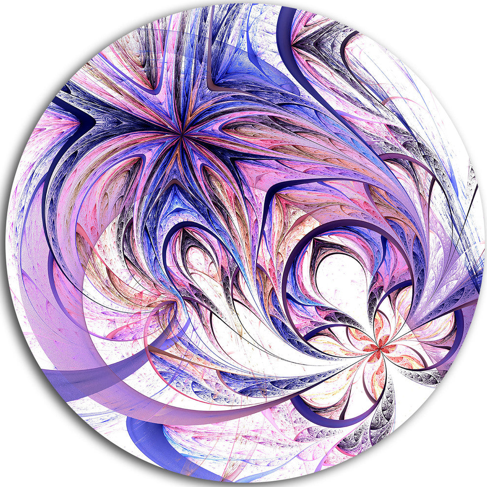 Blue And Pink Flower Pattern, Floral Digital Art Disc Metal Art, 11"