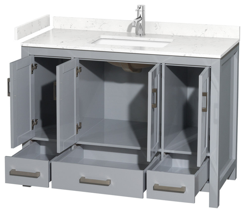 48" Single Bathroom Vanity, Gray, Carrara Cultured Marble Countertop, Sink