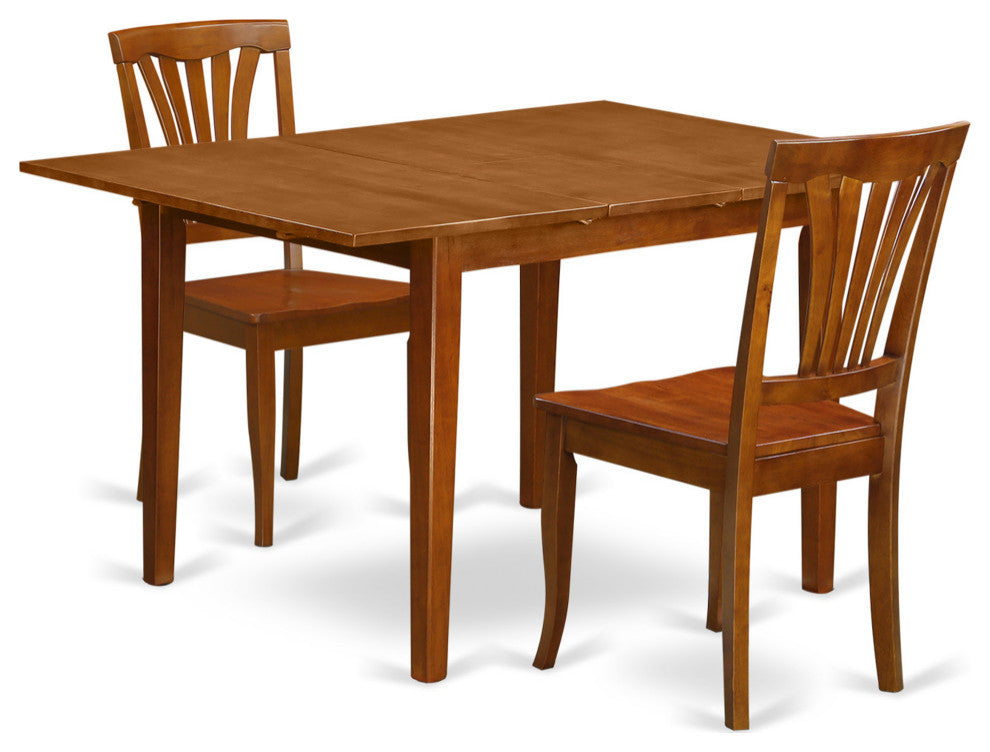 3 Pc Milan Kitchen Table Offering Leaf, 2 Wood Kitchen Chairs, Saddle Brown