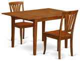 3 Pc Milan Kitchen Table Offering Leaf, 2 Wood Kitchen Chairs, Saddle Brown
