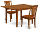 3 Pc Milan Kitchen Table Offering Leaf, 2 Wood Kitchen Chairs, Saddle Brown