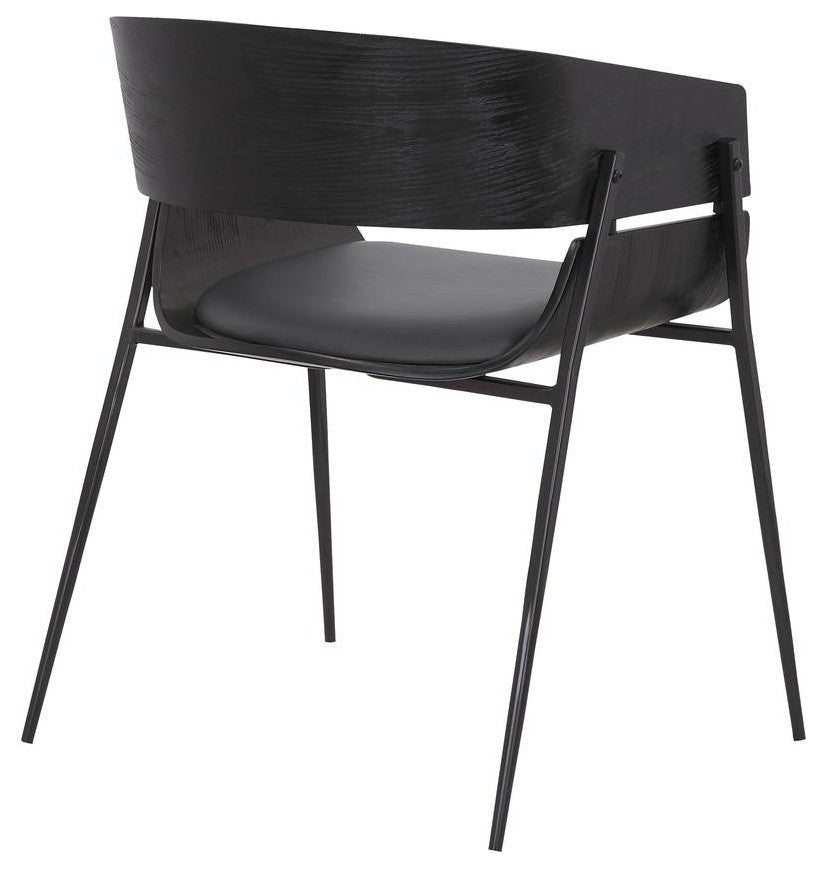 Bronte Wood and Metal Contemporary Dining Room Chairs Set of 2, BLACK