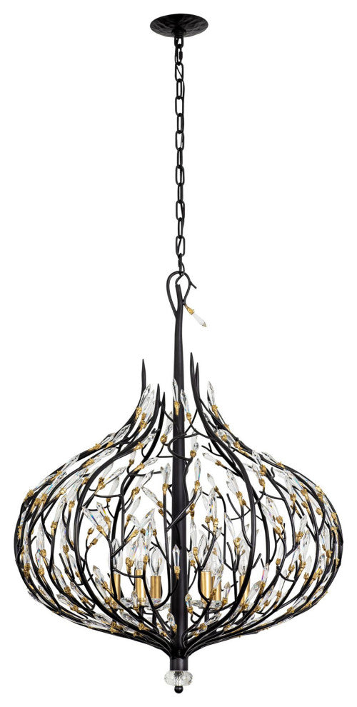 Bask 6-Lt Crystal Pendant - Matte Black/French Gold