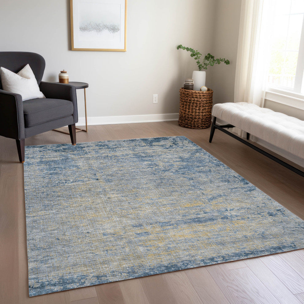 Machine Washable Indoor/Outdoor Chantille ACN1901 Navy 3' x 5' Rug