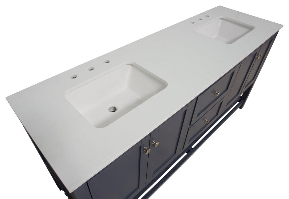 Kitchen Bath Collection Lakeshore 72" Double Vanity, Marine Gray, Engineered White