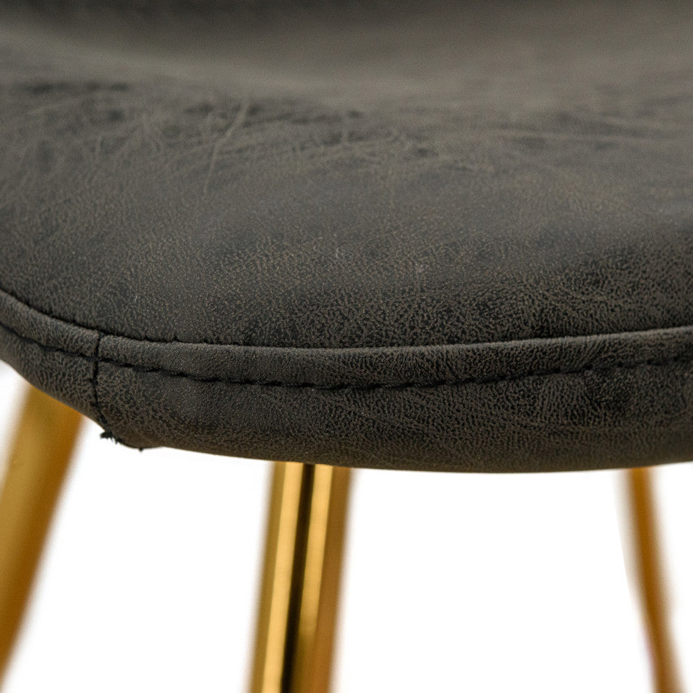 LeisureMod Markley Leather Dining Chair With Gold Legs Set of 2, Charcoal Black