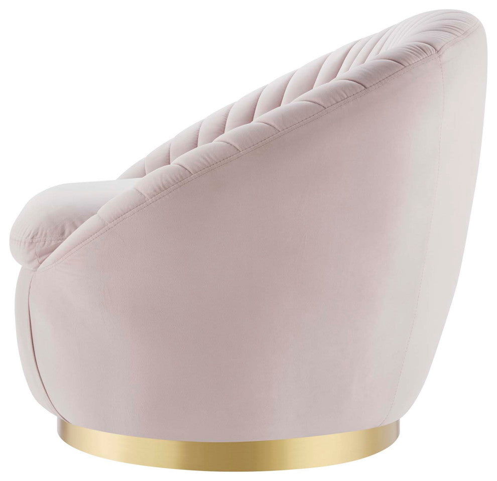 ArmTufted Chair Swivel Accent Tufted Chair, Pink Gold, Velvet, Modern