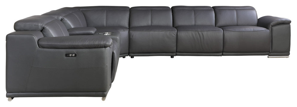 Federico 8-Piece L-Shaped Top Grain Italian Leather Sectional-3 Power Recliners, Gray
