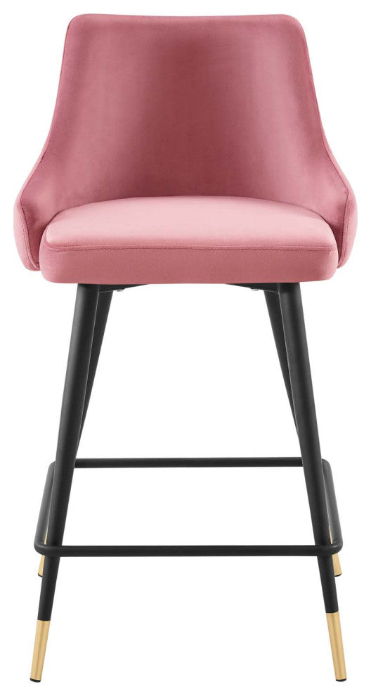 Counter Stool Chair, Set of 2, Velvet, Pink, Modern, Bar Cafe Bistro Restaurant