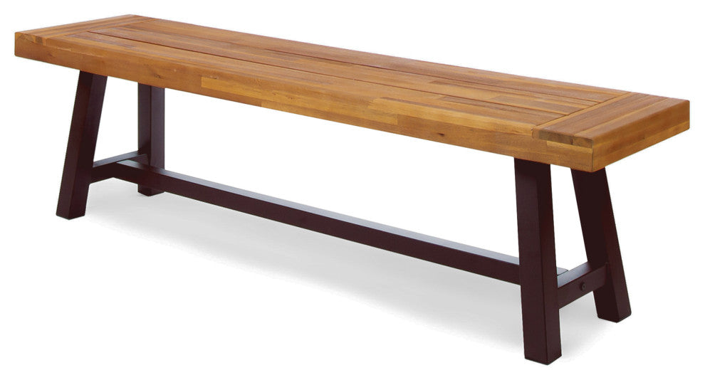 GDF Studio Colonial Outdoor Sandblack Finish Acacia Wood and Rustic Metal Bench
