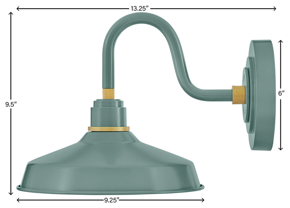 Hinkley Foundry Classic Small 9.5" Gooseneck Barn Light, Sage Green + Brass