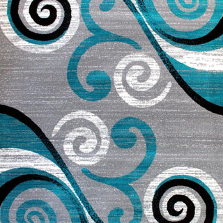 Valli Collection Modern Abstract Pattern Area Rug -Olefin with Jute Backing, Turquoise, 8' X 10'