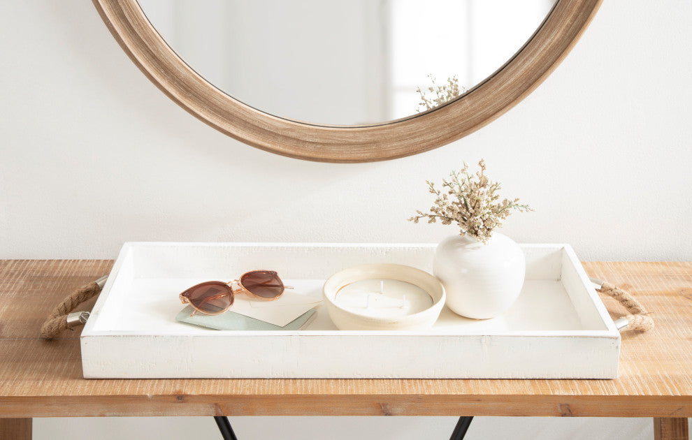 Bayville Wooden Decorative Tray, White, 10"x24"