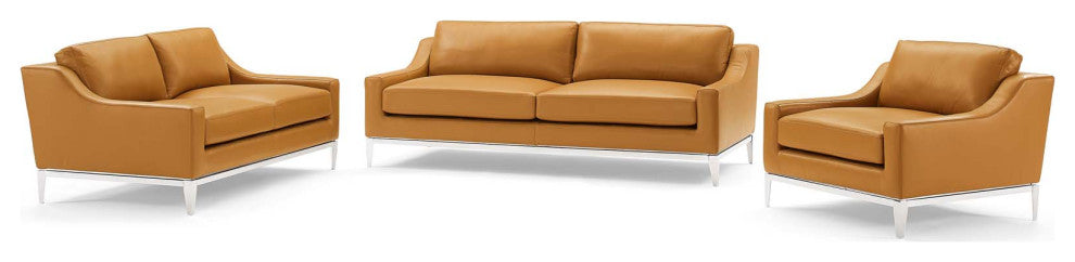 Armchair and Loveseat Sofa Set, Leather, Tan, Modern, Living Lounge Hospitality