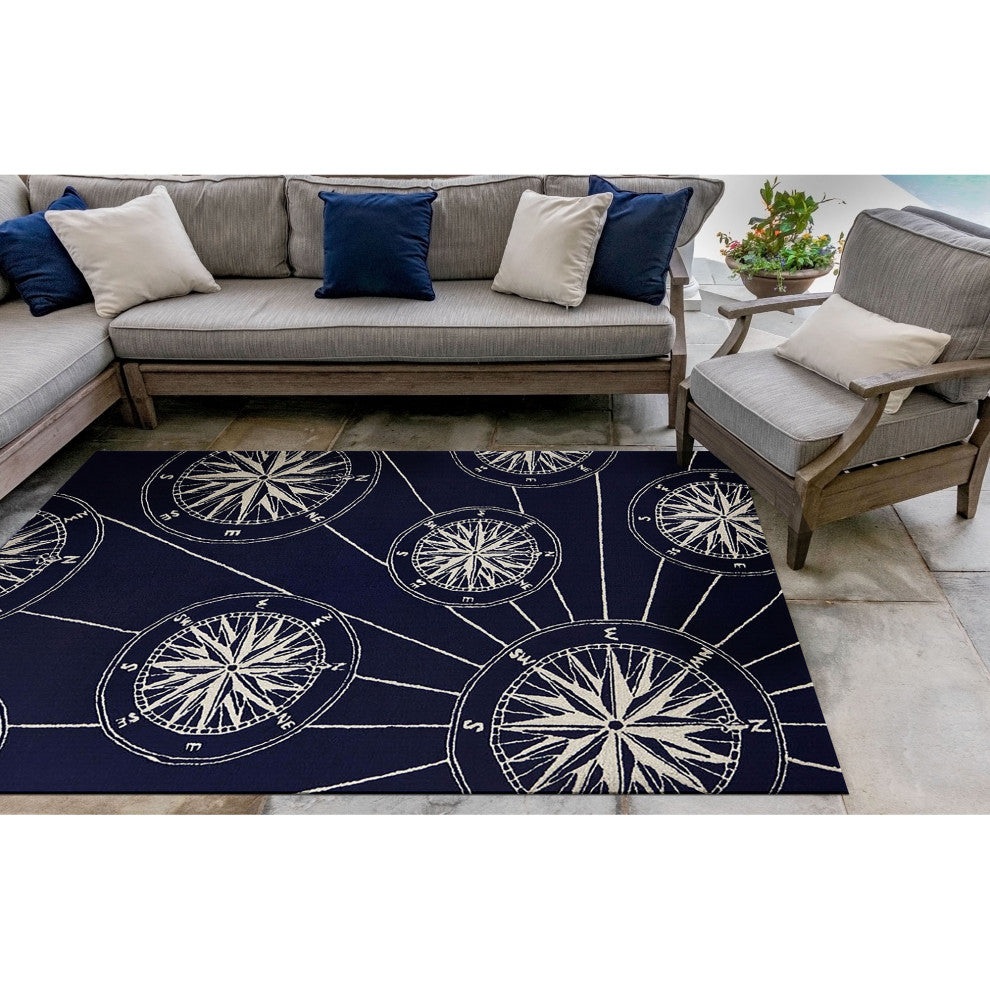 Frontporch Compass Indoor/Outdoor Rug, Navy, 5'x7'6"