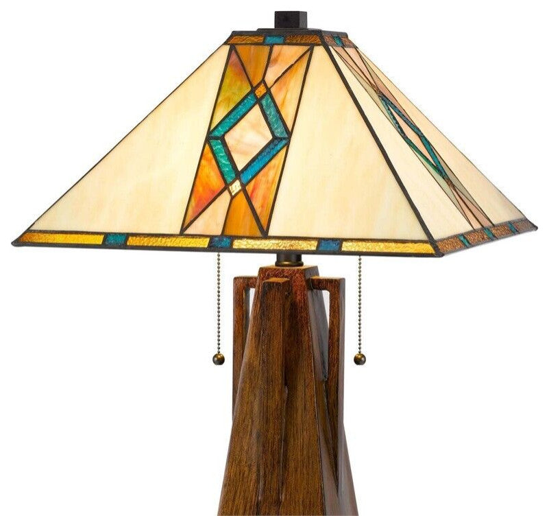 Benzara BM241807 Table Lamp With Tiffany Shade and Geometric Design, Multicolor