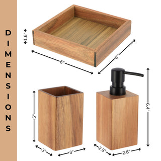 Acacia Bathroom Accessory Set 3-Pieces Square