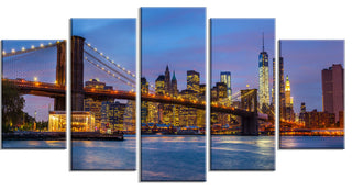 "Brooklyn Bridge With Lights and Reflections" Art, 60"x32", 5-Panels