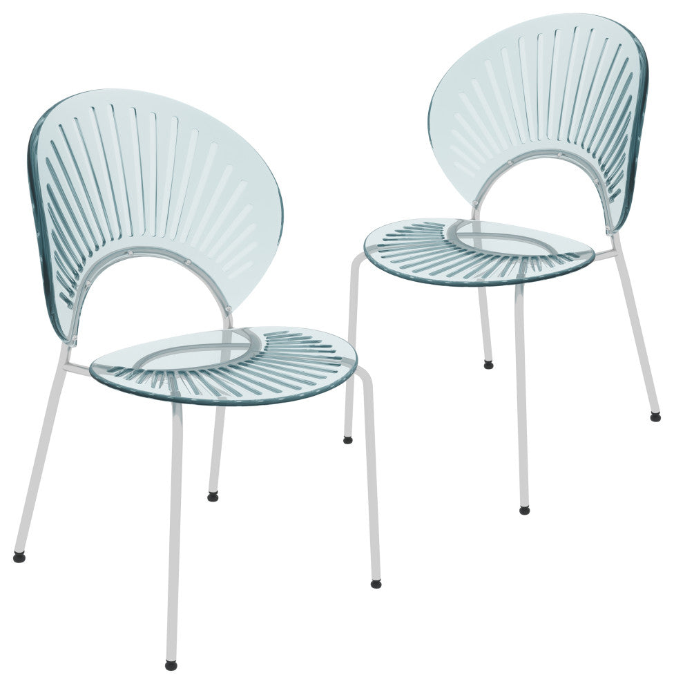 Opulent Plastic Dining Side Chair, Chrome Base Set of 2, Smoke