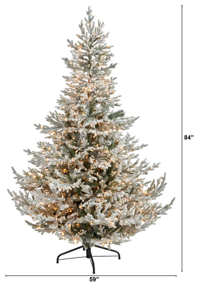 Nearly Natural 7ï¿½ Flocked Fraser Fir Christmas Tree with 600 Warm White Lights