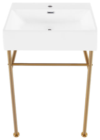Claire 24" Ceramic Console Sink White Basin Gold Legs, Brushed Gold