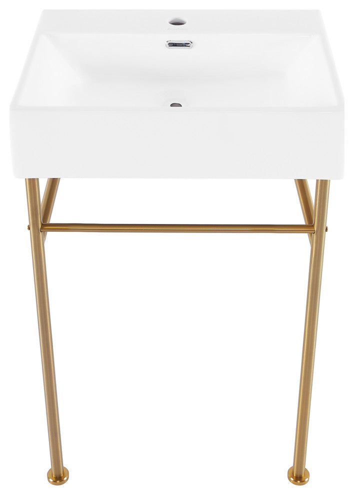 Claire 24" Ceramic Console Sink White Basin Gold Legs, Brushed Gold