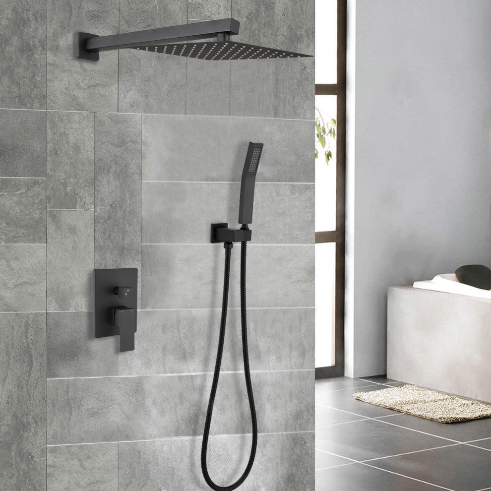 12" Wall Mounted Shower System Shower Combo, Matte Black