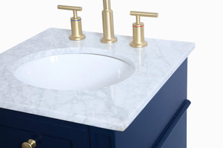 Home Living Vanity with Carrara White Marble Countertop, Blue, 18", Single Sink