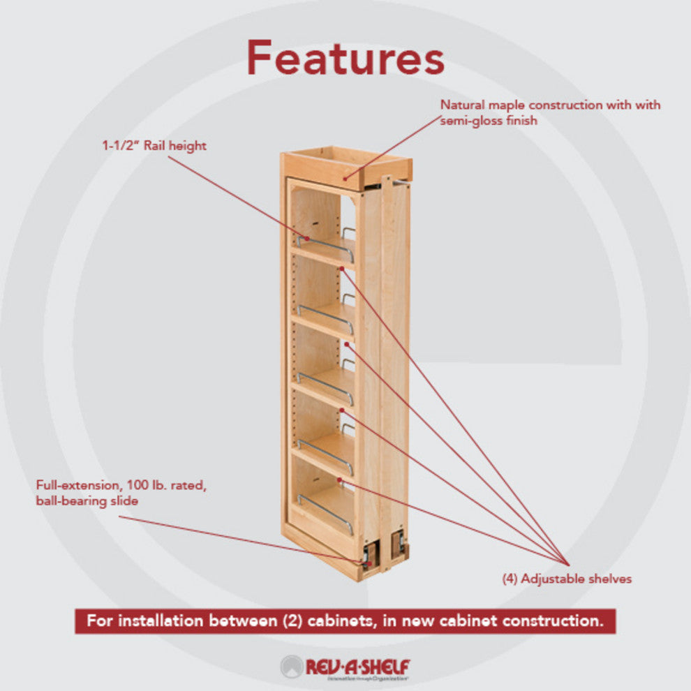Wood Wall Filler Pull Out for 39" H New Kitchen Applications, 6"W