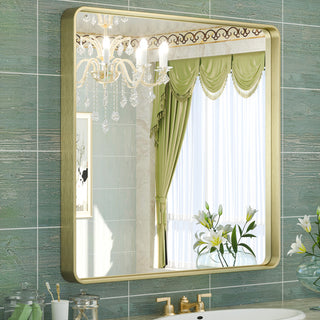 Metal Frame Decorative Rectangular Wall Mount Mirror, Gold, 36"x36"