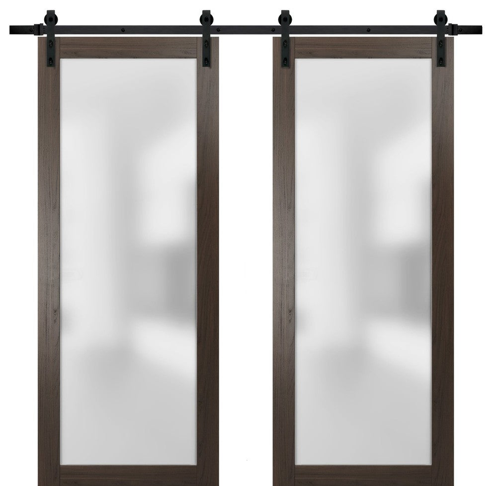Planum 2102 Closet Double Barn Doors 64x80 Chocolate Ash & Hardware 13FT