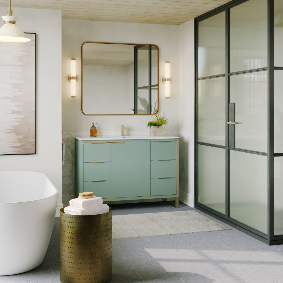 Bradford Bath Vanity, Green, 48", Satin Brass Hardware, Single Sink, Freestanding
