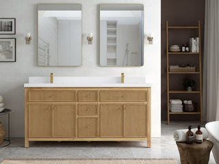 Sonoma 72 Double Sink Bath Vanity in Light Natural Teak with 2" White Quartz