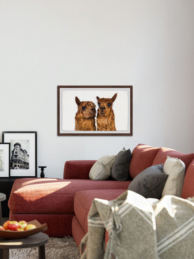 "Brown Llama Pair" Framed Painting Print, 30"x20"