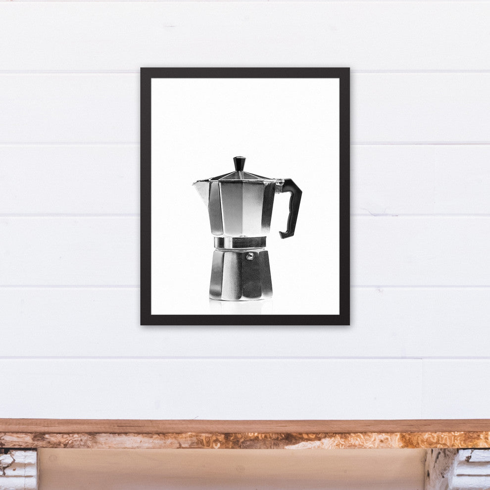 Black and White Vintage Coffee Maker 16x20 Black Framed Canvas