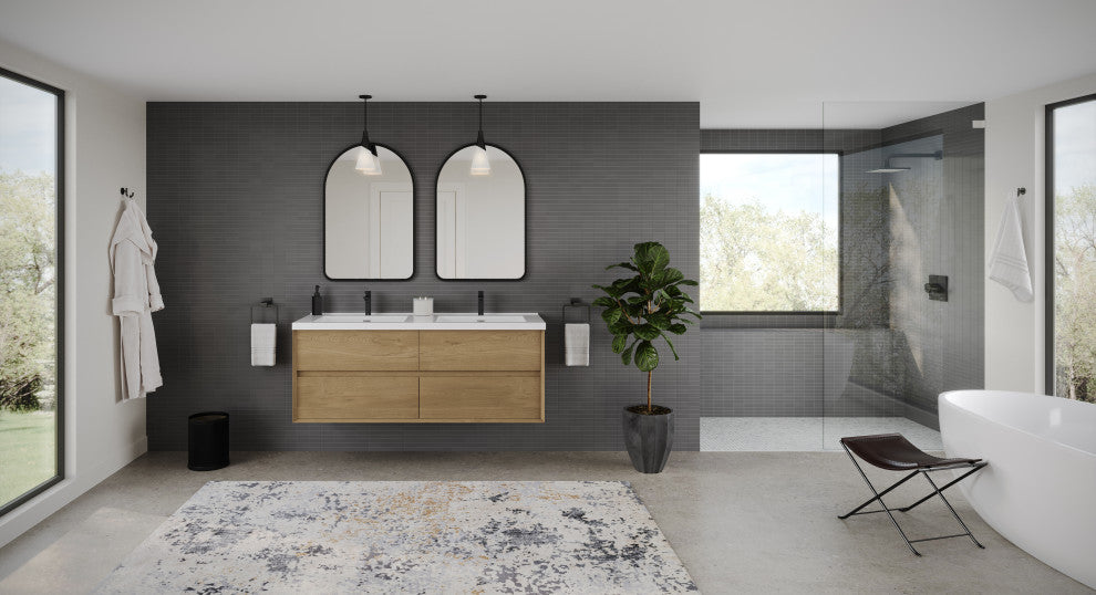 The Daria Bathroom Vanity, White Oak, 60", Double Sink, Wall Mount