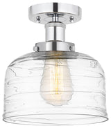 Edison Large Bell 7" Semi-Flush Mount, Polished Chrome, Deco Swirl Shade