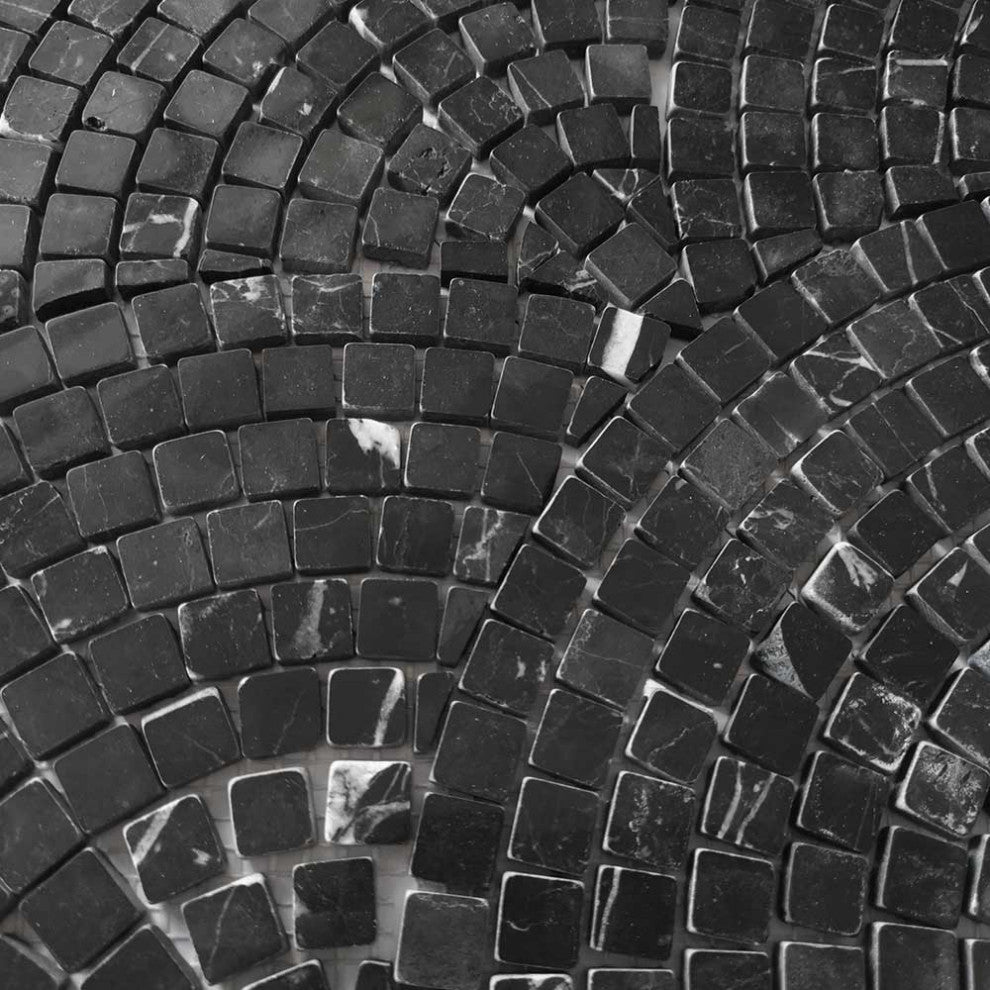 Nero Marquina Black Marble Fish Scale Scallop Fan Mosaic Tile Honed, 1 sheet