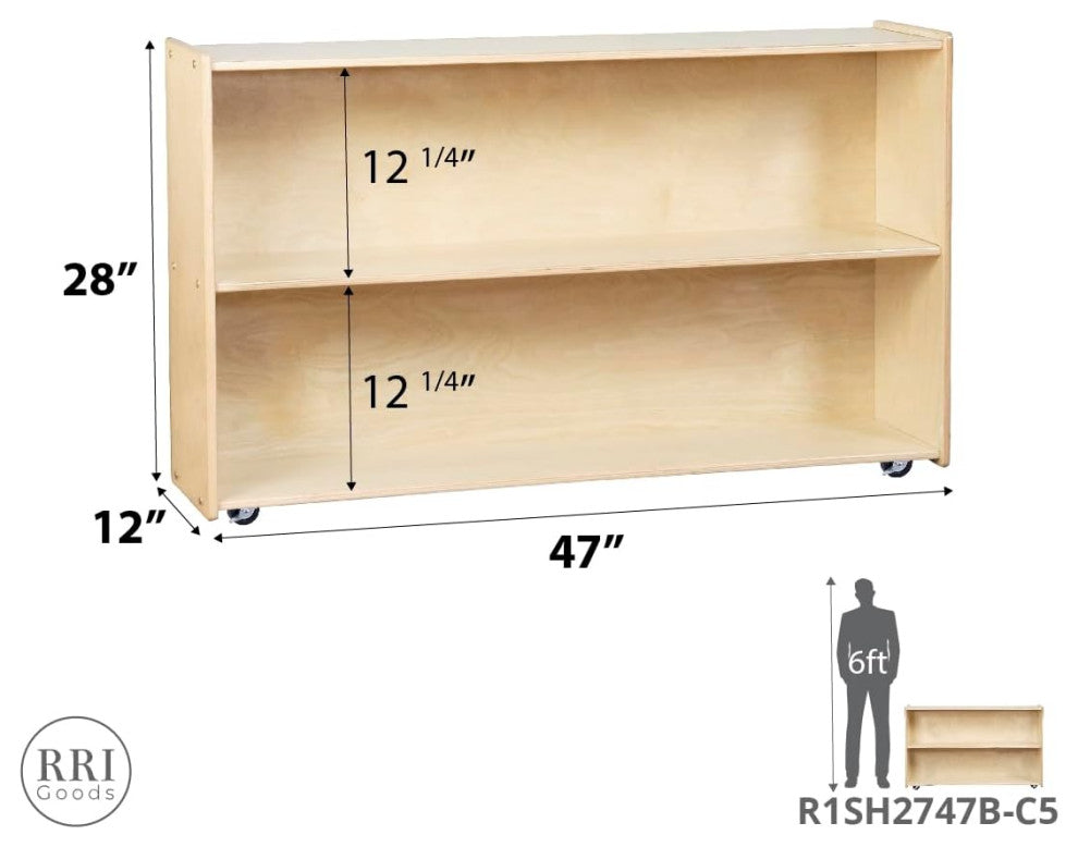 RRI Goods 2 Shelf Horizontal Bookcase With Wheels