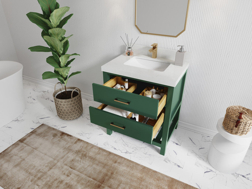 Parker 30 Single Sink Bath Vanity in Lafayette Green  2" Calacatta Nuvo