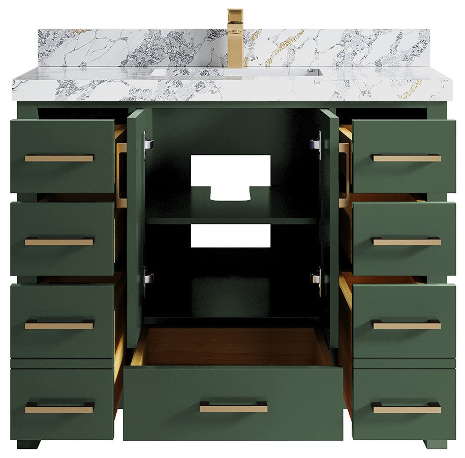 Malibu 42 Single Sink Bath Vanity in Lafayette Green 2" Calacatta Poanazzo