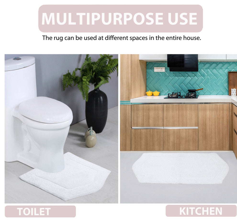 Waterford Collection Tufted Bath Rug, 3-Piece Set With Runner, White