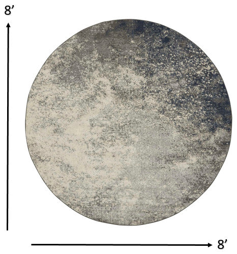 8 Round Charcoal and Ivory Abstract Area Rug
