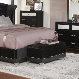 Maklaine Contemporary Velvet Tufted Trunk with Nailhead Trim in Black