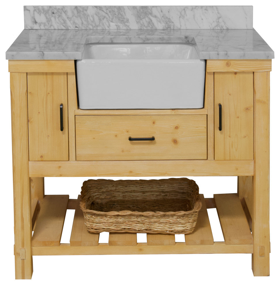Charlotte 42" Bathroom Vanity, Drift Wood, Carrara Marble