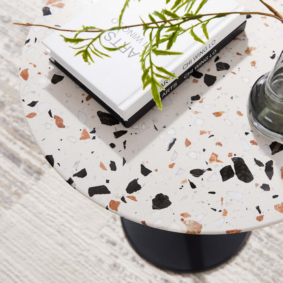Lippa 20" Round Terrazzo Side Table, Black Terrazzo