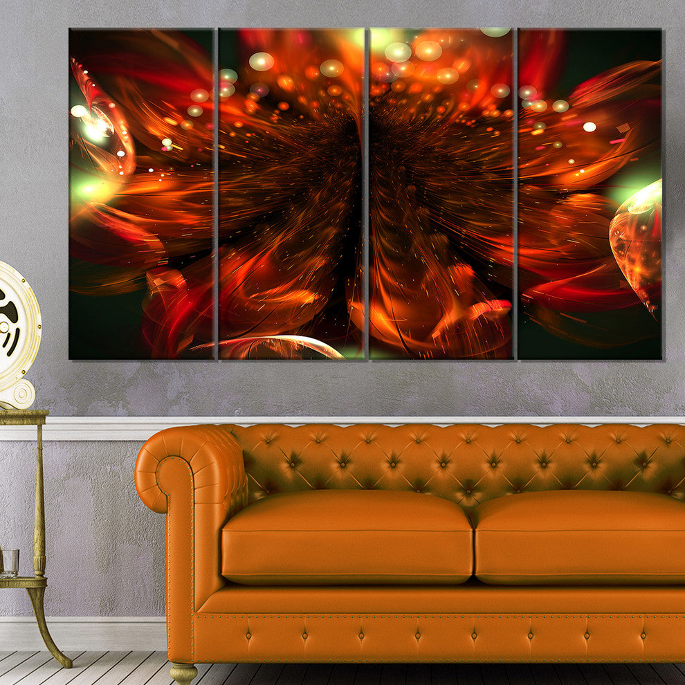 Abstract Fractal Orange Flower, Floral Canvas Print, 48"x28", 4 Panels