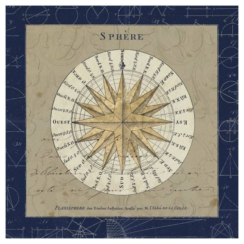 "Sphere Compass Blue" Digital Paper Print by Sue Schlabach, 42"x42"